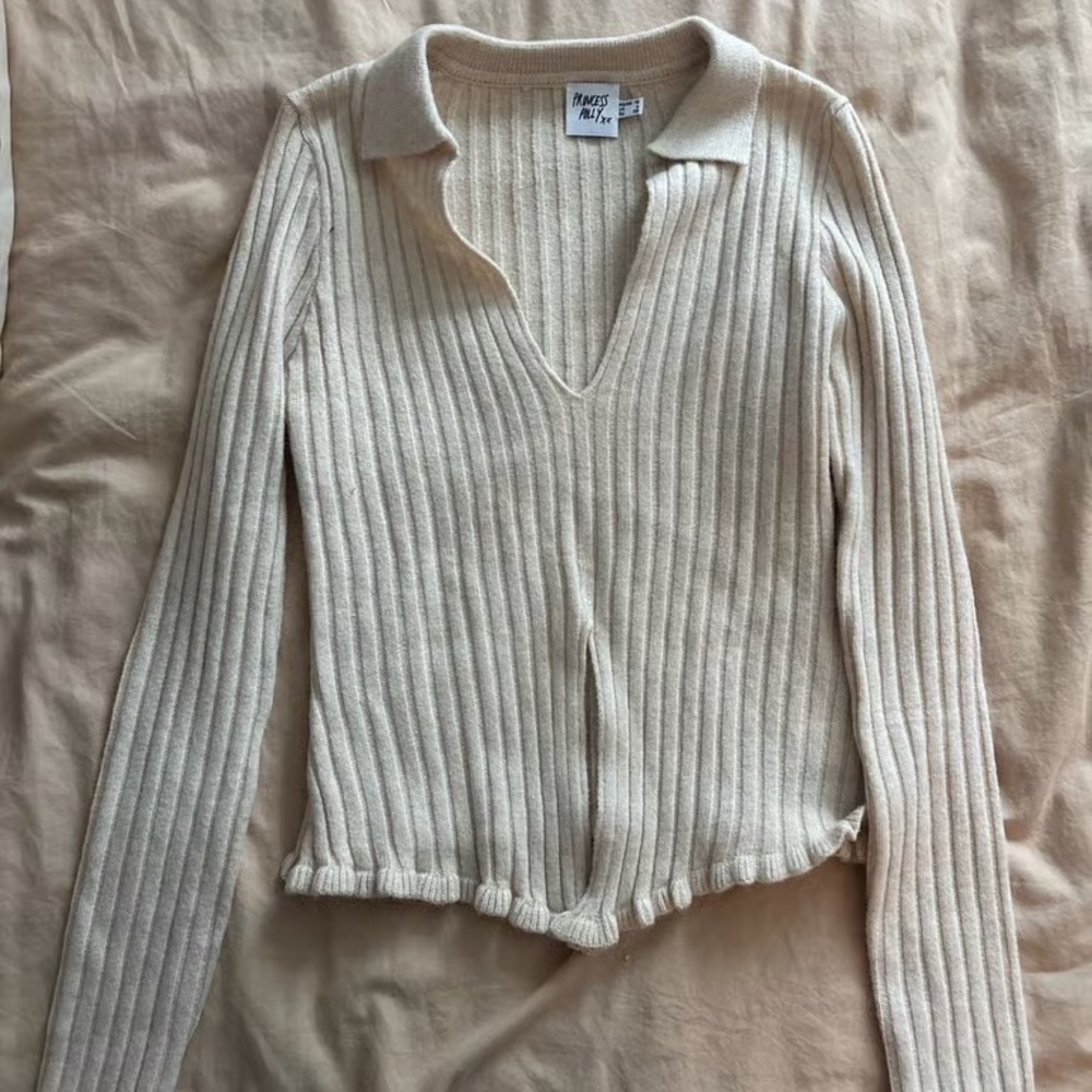 Cream Ribbed Women's Sweater